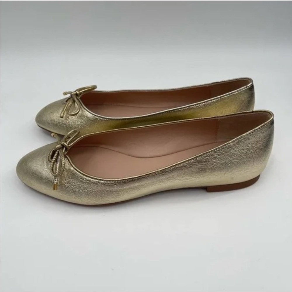 Stuart Weitzman Gabby Flats Gold Platino Ballet Leather Bows Classic NWT 7.5 - Picture 4 of 12